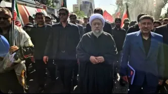 حضور آیت الله آملی لاریجانی در تشییع رهبر شهید ایران