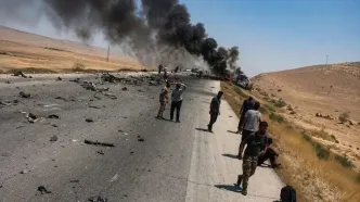 فیلم لحظه آتش گرفتن اتوبوس مسافربری بعد از تصادف
