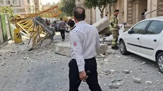 سقوط جرثقیل در تهران، ساختمان ۵ طبقه را سوراخ کرد
