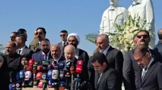 قول قالیباف در کنار مجسمه سردار شهید سلیمانی