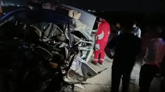 تصادف مرگبار ۲ پژو در ریگان؛ ۴ نفر جان باختند + عکس دو ماشین که در هم پیچیدند