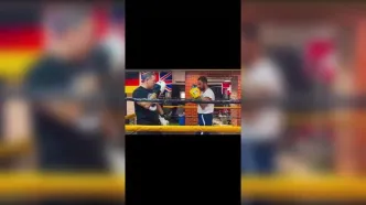 ویدیو؛ نوید محمدزاده بعد از پوشیدن پیراهن فلسطین وارد رینگ شد