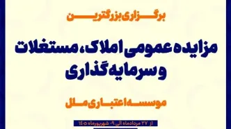 مزایده عمومی سرمایه‌گذاری‌های مازاد و املاک و مستغلات موسسه اعتباری ملل (نوبت اول)