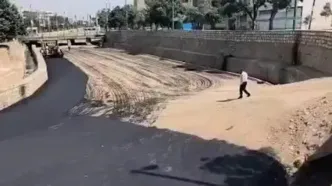تصاویر آسفالت کردن رودخانه الیگودرز!