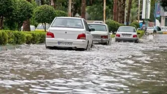 بارش شدید باران در ساری، خودروها را غرق کرد!