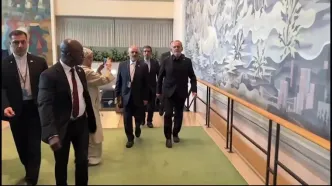 لحظه ورود رییس‌جمهور ایران به سازمان ملل متحد