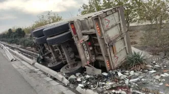 فیلم واژگونی تریلی حامل بار در محور چابهار نیکشهر