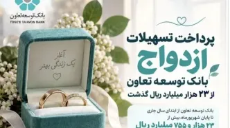 پرداخت تسهیلات ازدواج بانک توسعه تعاون از 23 هزار میلیارد ریال گذشت
