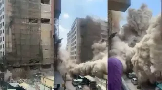 لحظات دلهره‌آور از ریزش آوار ساختمان ۱۸ طبقه / فاجعه وحشتناک