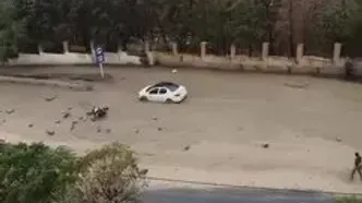 سیلاب در کرج خودروها را با خود برد