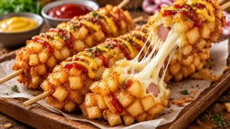طرز تهیه کورن داگ سیب زمینی کره‌‌ای